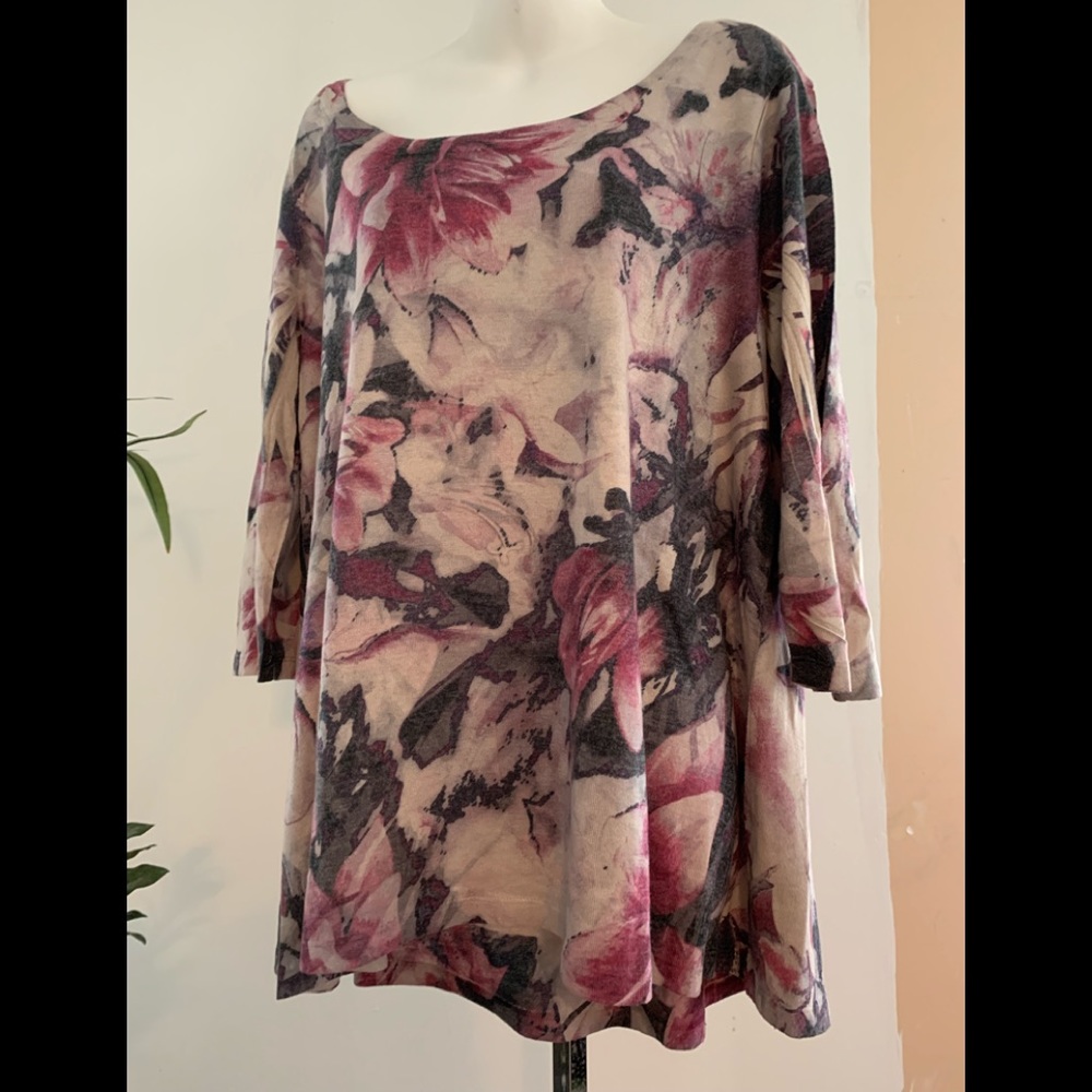 Style and Co Floral Print Pullover 3/4 Sleeve Top
